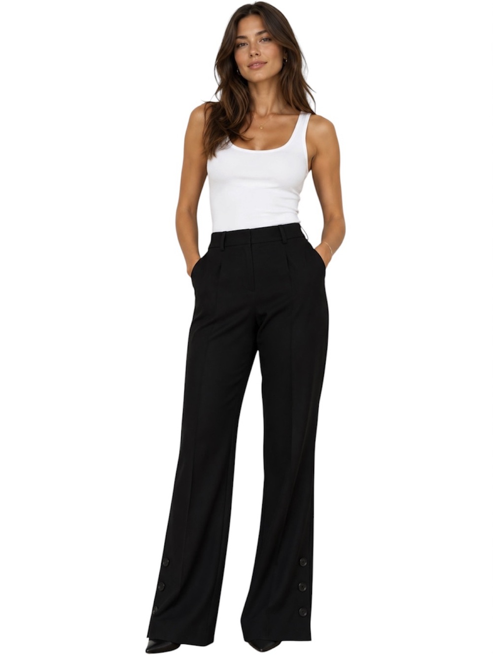 JustFab Black High-Waist Wide-Leg Trousers